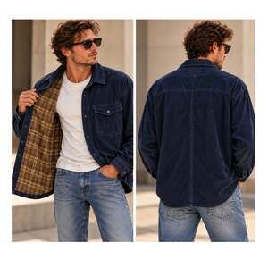 Vtg Timberland Corduroy Shirt Jacket M XXL Navy Flannel Lined Button Up Cotton
